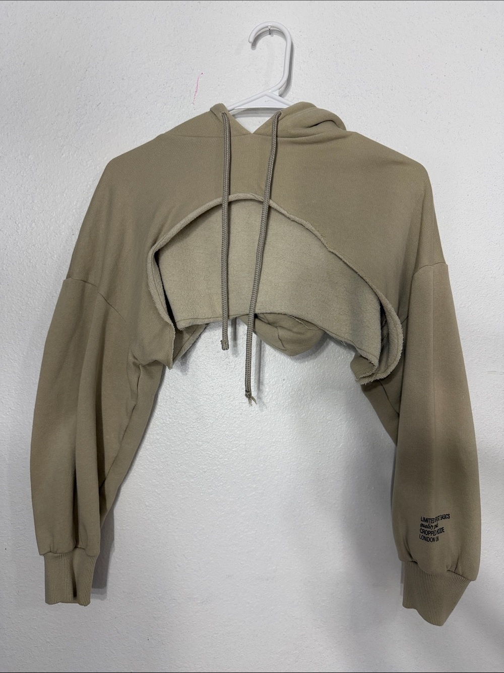 Cropped Hoodie Sweatshirt in Olive - Branded Logo Sleeve